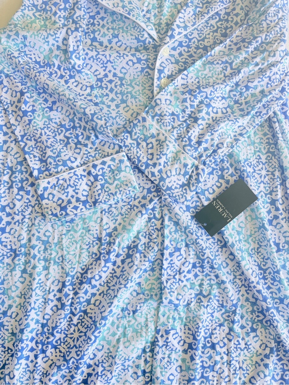NWT Lauren Ralph Lauren Blue Medallion Cotton Sleep Shirt Nightgown Medium - Picture 5 of 17